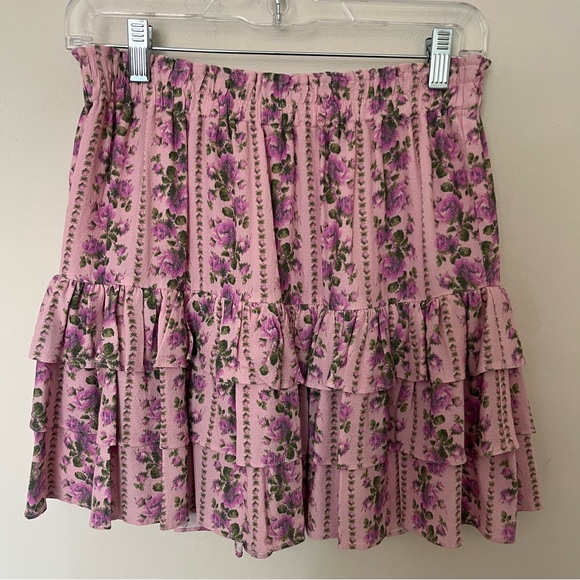 Loveshackfancy Tiered Floral Mini Skirt Blushing Pink Ruffle Coquette Size Small - Picture 6 of 12